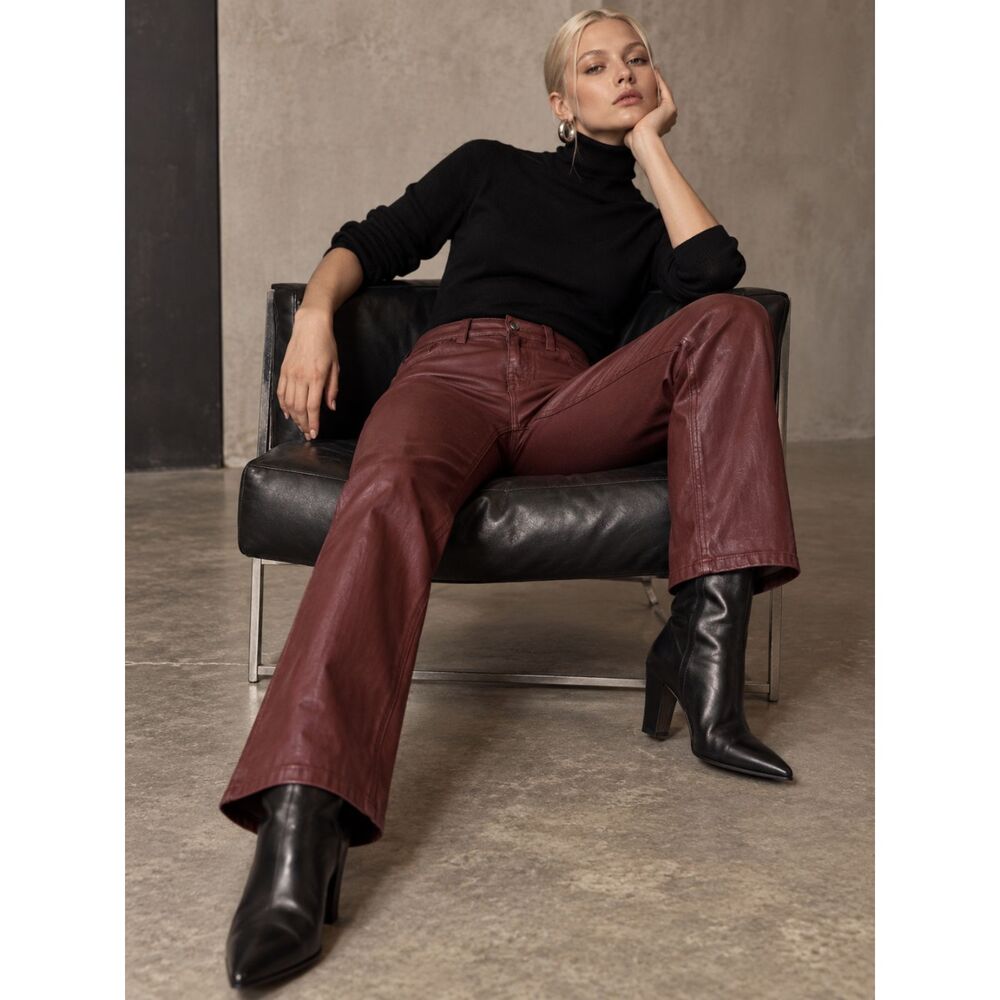 Joe's Jeans Coated Mid Rise Marsala Mid Rise Burgundy Wine Pants Size 30